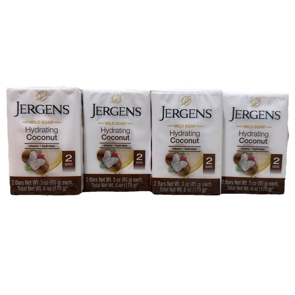 Jergens Mild Soap,‎ Hydrating Coconut. 4 Pack, 8 Bars 3oz ea. New